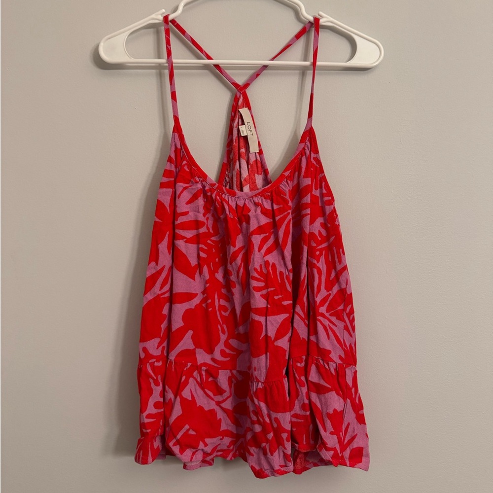 LOFT pink and red floral tank top